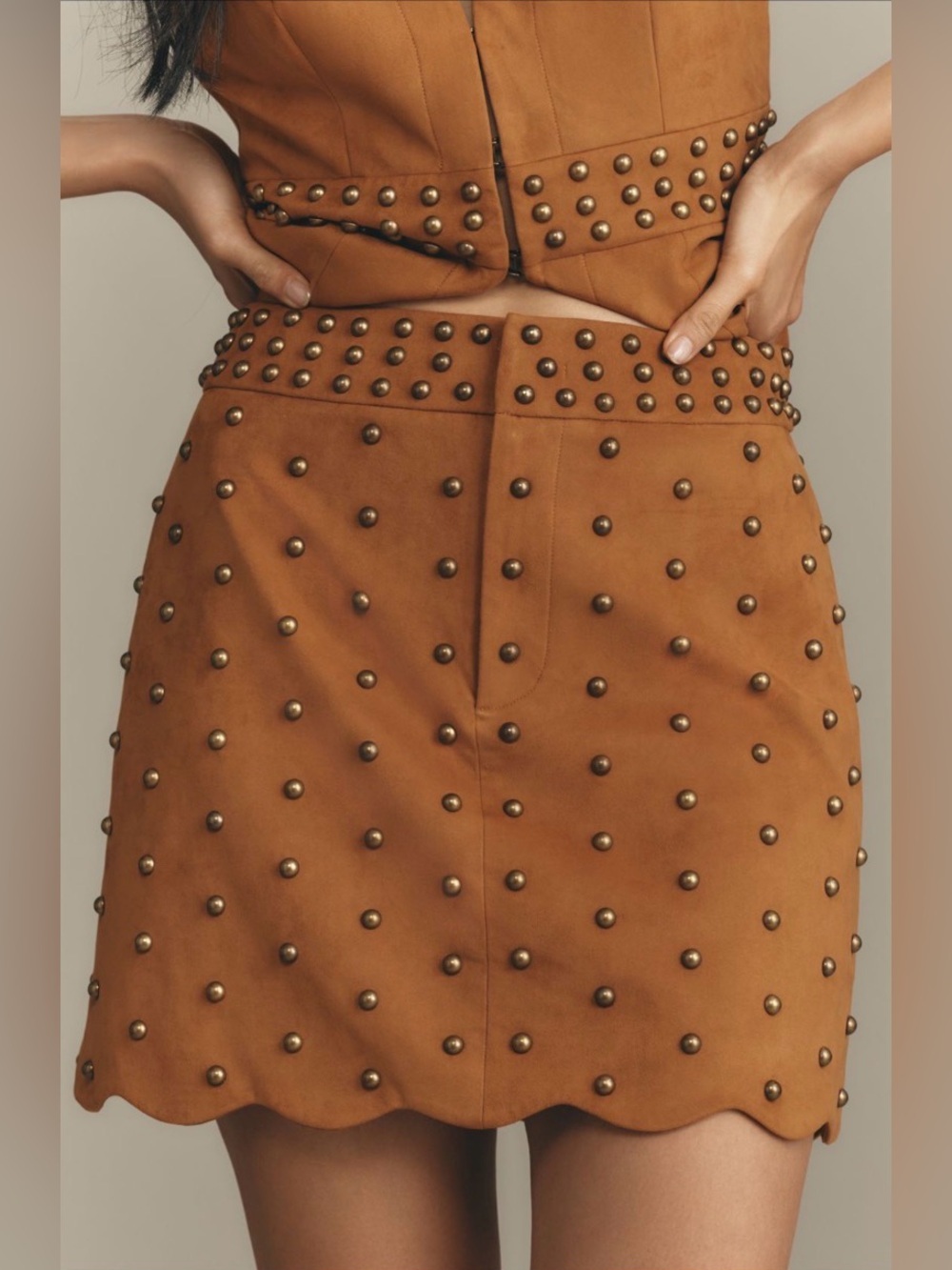 NWT Mare Mare Faux-Suede Rivet-Trim Mini Skirt